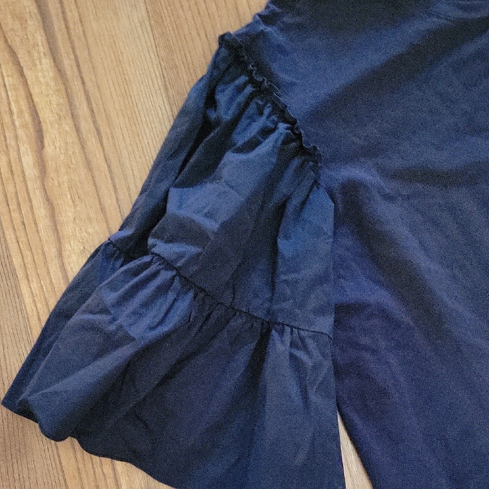 Chico's Blue Boxy Blouse with Ruffled Bell Sleeves - Picture 3 of 6